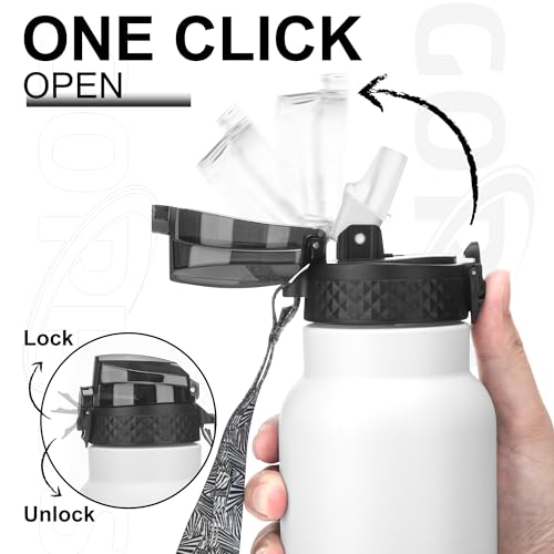 GOPPUS 750ml/26oz Stainless Water Bottle with Straw Double Wall Insulated Bottles with Strap Reusable Vacuum Thermal Flask Leakproof Keep Cold Drinks Bottles with Flip Top Lid for Men Women BPA Free - Image 3