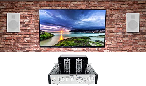 (1) Rockville BluTube 70w Tube Amplifier/Home Theater Stereo Receiver w/Bluetooth Bundle with (2) Rockville RockSlim White Home Theater 5.25