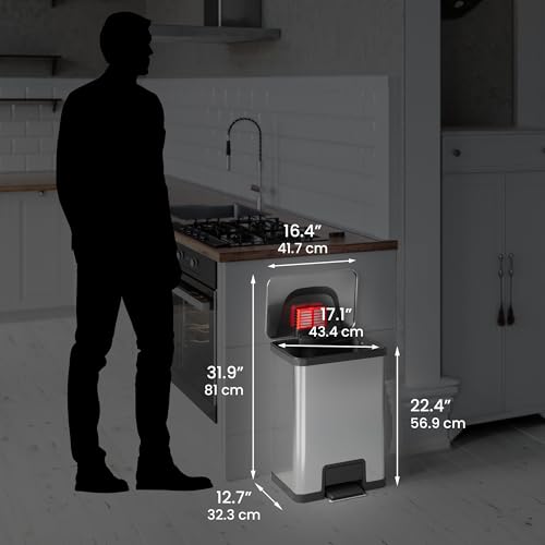 Image of iTouchless Airstep 13 Gallon Step Pedal Kitchen Trash Can with Odor Filter, 50 Liter Commercial Grade Stainless Steel Recycle Bin for Home and Office, Silent Lid Open and Close