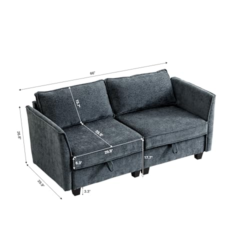 Image of ORRD Small Modular Sectional Sofa, Loveseat Couch with Storage, 2 Seater Sofa Modular for Living Room, Office (Blue Grey)