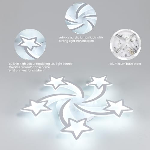 Riserva Dimmable LED Ceiling Light, 50W 6000LM Modern Ceiling Light with Remote Control/APP, 3000-6500K Φ70cm, 5 Star Acrylic Chandelier for Bedroom, Living Room