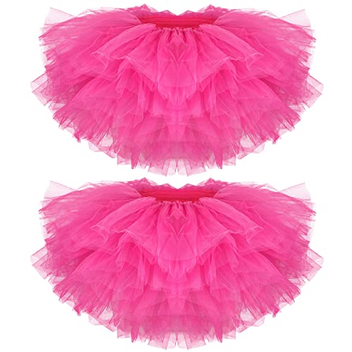 Zhanmai 2 Pack Tutu Skirt Women Adult Classic Elastic 5 Layered Short Tulle Skirt 80's Dance Carnival Costume for Lady (Hot Pink)