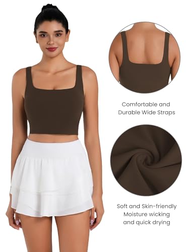 Image of Sunzel Square Neck Longline Sports Bra, Built-in Bra Crop Tank Top | Buttery Soft, Removable Pads, Light to Medium Support, Wide Straight Straps, Yoga, Pilates, Gym, Daily Wear