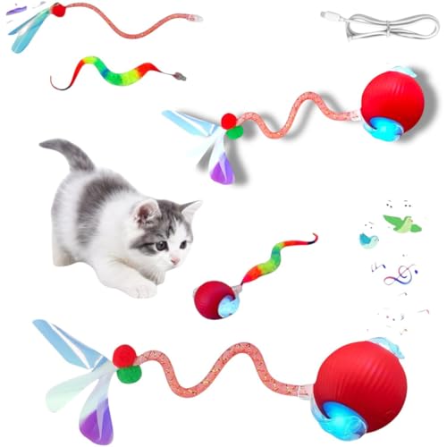 New Upgraded Red Cat Ball Toy Speedy Tail 2.0 Cat Toy Interactive Cat Toy Ball Stimulating Toys and Juguetes para Gatos Cat Toys for Indoor Cats Interactive Dog Toys with Two Tails (RED)