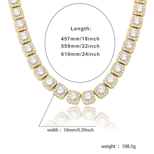 JINAO 10MM 18k Gold Plated Iced out Jumbo Square Sparkling Cluster Cubic Zirconia Tennis Link Chains for Men gold