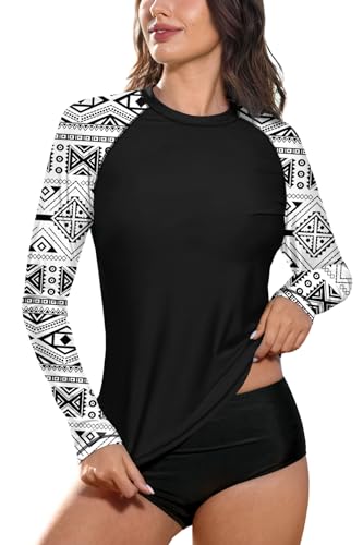 BesserBay Damen Rash Guard Bademode UV Shirts Langarm Tankini UPF 50+ Schwarz Gr. 40 EU/Large