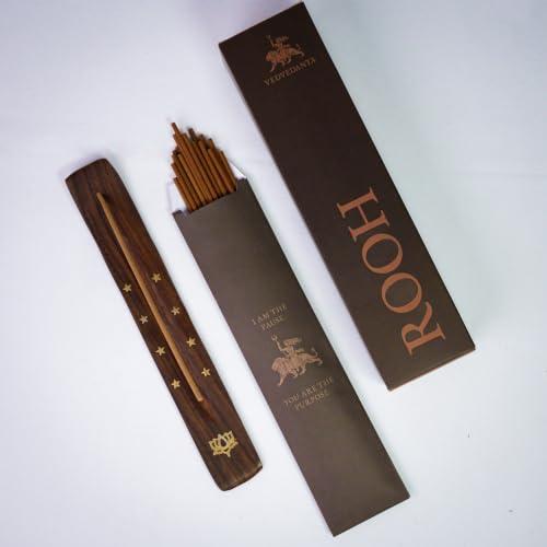 Image of Rooh Luxury Incense Sticks | 60 Bambooless Incense Sticks | Pure Sheesham Wood Stand | Long Lasting Fragrance | Complete Sensory Journey | Ethically Crafted | Pack of 1