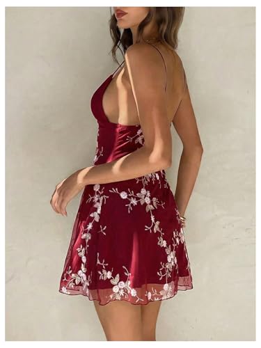 Image of GORGLITTER Women's Embroidered Wedding Guest Mini Dress Summer Bridal Shower Backless Cocktail Party Going Out Dresses