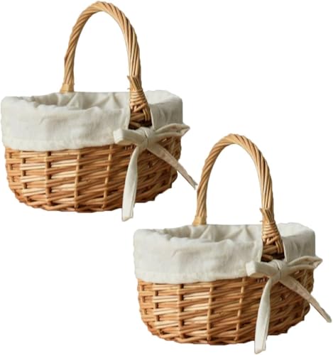 2 Pièces Panier De Pâques Avec Anse, Panier De Pâques Pour En-fants, Panier De Fleurs Pour Filles, Panier En Osier Pour En-fants Panier De Dispersion De...