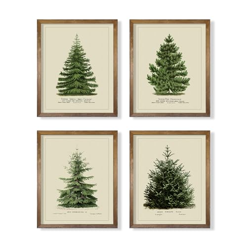 Yumknow Vintage Farmhouse Holiday Wall Decor -Winter Pine Bathroom Print Poster - Rustic Snowy Winter Room Decor - Christmas Tree Wall Art cover