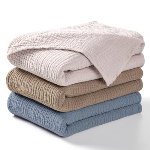 Image of lulumoon Muslin Swaddle Blankets for Baby: Lightweight & Breathable Receiving Blankets for Hospital - Neutral Registry Gift for Newborn 3pack (Grey)