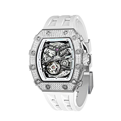 Image of TSAR BOMBA Men's Automatic Watch Tonneau Luxury Skeleton Watches for Men Mechanical 50M Waterproof Analogue Watches Mens Unique Cool Square Big Face Dial Wristwatch with Silicone Strap Band