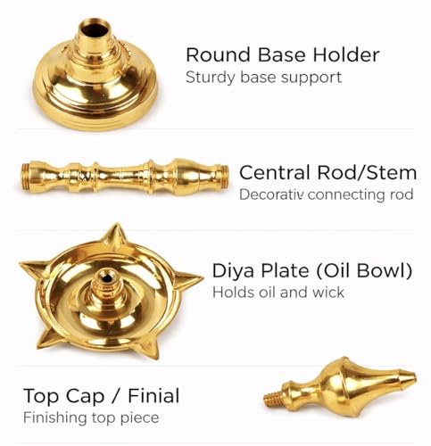 Image of Diwali Puja Oil Gold Diya for Pooja | Traditional Diya for Home Temple Decor, Diwali Gift, (15 Inch)