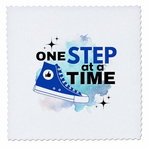3dRose 3DRose Lourdes - Quote - Image of Quote One Step at a time - Quilt Squares (qs-388452-10)