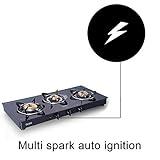 Glen 3 Burner Gas Stove Auto Ignition with SS Drip Tray (CT3B73BLBBAI Cooktop, Black)