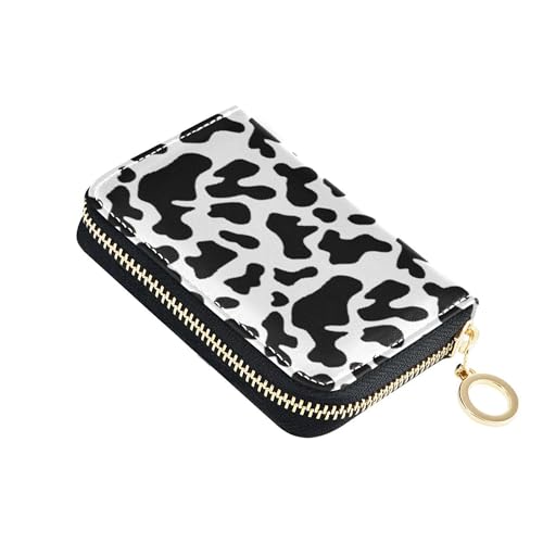 White Black Cow Print Wallet for Women Small Card Holder Wallets RFID Blocking Print Zipper Wallet with Coin Pocket