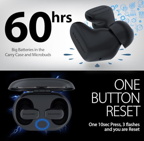 Image of Blaupunkt BTW40 Hybrid ANC Moksha in‑Ear Earbuds with Superior Noise Reduction, HD Sound, 6‑Mic CRISPR ENC, Blink Pair Technology, Ambient Mode, Wireless Charging, and TurboVolt Fast Charging (Black)