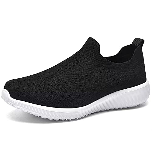 Zuwoigo Women's Casual Athletic Sneakers - Lightweight Breathable Slip On Walking Shoes 9 B(M) US Black