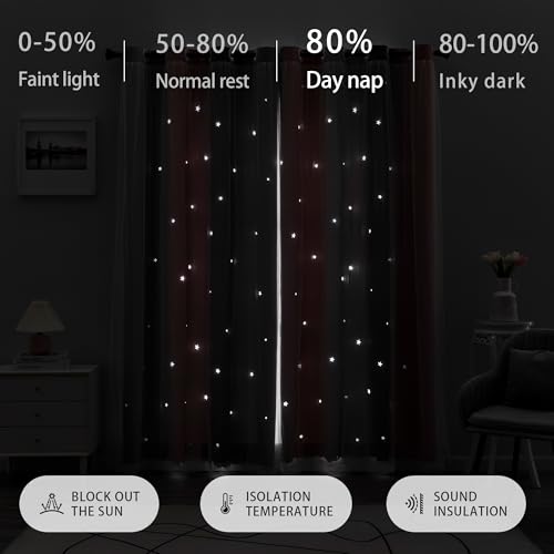 Image of XiDi Grey and Pink Curtains 96 Inches Long for Girls Bedroom 2 Panels Set, Blackout Rainbow Grommet Curtains for Kids Room Decor, Unicorn Wall Decals Drapes for Little Girl Nursery 34 Inches Wide