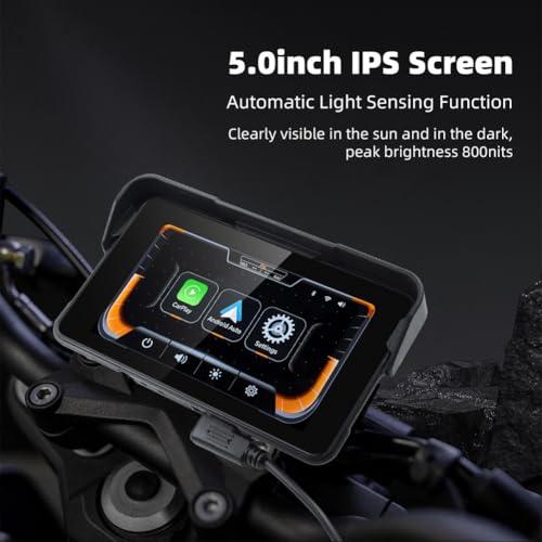 Écran d'affichage de navigation Asyduey pour moto de 5,0 pouces sans Carplay et Android Auto, idéal pour conducteurs ava