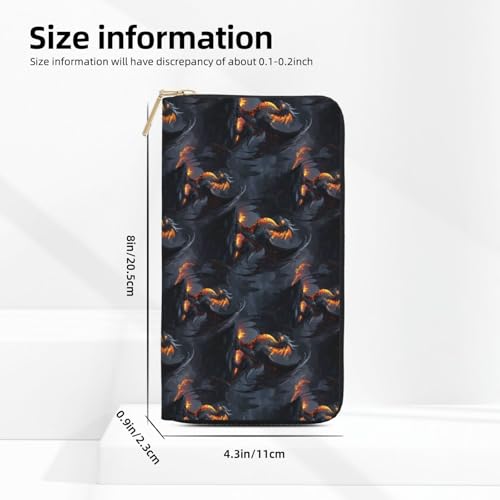 Leather Thin Slim Wallets for Women & Men - Cool Fire Mountain Dragon A Print Card Wallet Holder with Zipper2