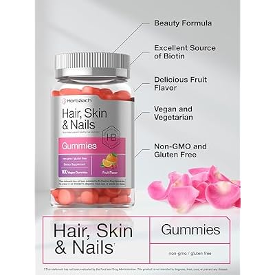 Horbaach Hair Skin and Nails Gummies | 100 Count | with Biotin | Fruit Flavored Vitamins | Non-GMO, Gluten Free Supplement
