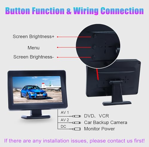 B-Qtech 4.3 inch Color TFT LCD Display Screen Backup Camera Monitor only Rear View Reverse Monitor Display for Car SUV Van Truck(Power Supply: DC 12V) - Thumbnail 3