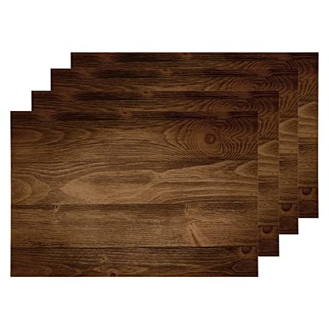 Shrahala Rustic Brown Wood Dark Neutral Woods Placemats Set of 4, Brown Wood Grain Effect Non-Slip Heat-Resistant Washable Burlap Table Mats for Restaurant, Cafe and Kitchen Table(12x16 in) Cover