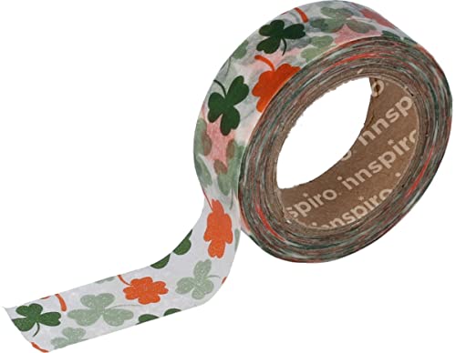 INNSPIRO Cinta masking tape Washi trébol 15mm.x10m. Serie Floral, Verde