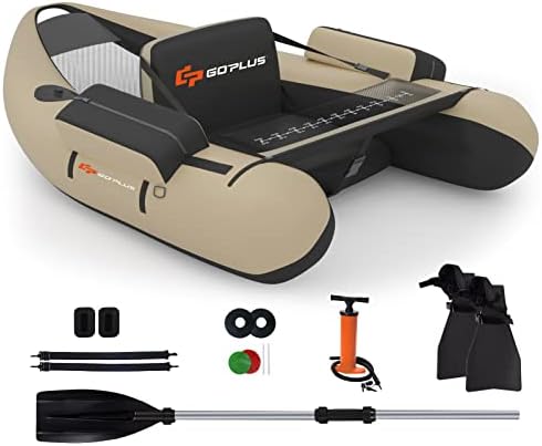 Goplus Inflatable Float Tube, with Paddle, Flippers, Fish Ruler, Pump, Storage Pockets, Adjustable Straps, 350LBS Load Bearing Capacity