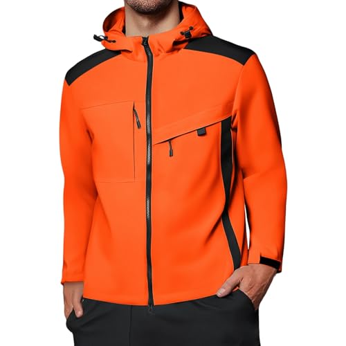 MOKBAY Chubasquero Plegable Sudadera Impermeable Hombre Anorak Invierno con Capucha Azafrán Elegante Ropa de Agua Chaqueta Montaña Impermeables Agua Chaqueta Chubasquero Hombre Azafrán XL