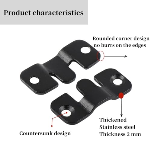 Image of 8 Pairs Interlocking Flush Mount Bracket Picture Hanging Hooks Stainless Steel Heavy Duty Photo Frame Hook Large Picture Hanger Buckle Furniture Connector Headboard Wall Mounting Hardware（Black）