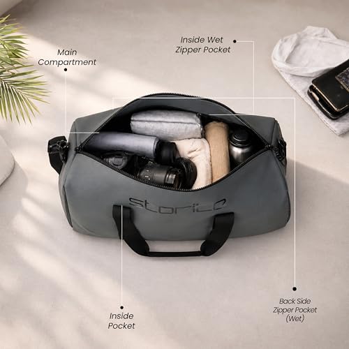 Image of Storite Nylon 43 Cm Imported Multi Purpose Travel Duffle Bag for Women with Dry and Wet Pocket, Lightweight Waterproof Backpack Carry Luggage Bag (Grey, 43x24x20cm)