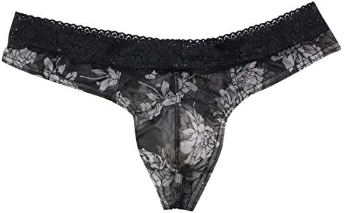 IBAKOM Men's Lingerie Lace Floral Print Sissy Thong Panty Mesh G-string Briefs Crossdress Underpants