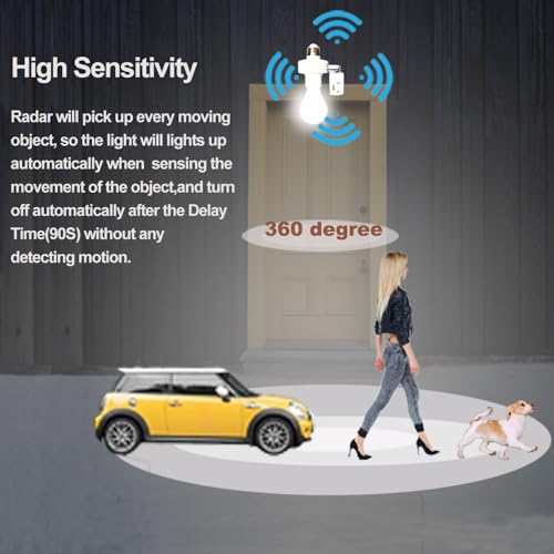 Radar Motion Sensor Light Socket,5.8GHz Radar Motion Screw Bulb Adapter Socket,E26/E27 Auto On/Off Sensor Light Sockets for Garage, Porch, Front Door, Patio - Thumbnail 3