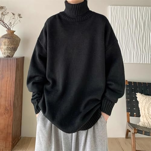 Men’s Winter High Neck Sweater Loose Fit Knit Pullover Casual Solid Color Warm Knitted Jumper Daily Wear4