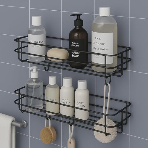 Image of BENAVJI Drill Free Corner Shelf for Bathroom Wall Bathroom Organizer Without Drill Kitchen Rack Pack of 2