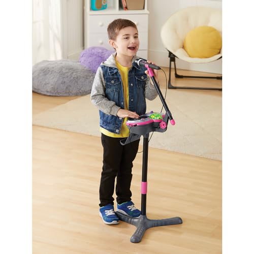 VTech - Kidi Superstar DJ Studio Rose, Micro Karaoké Enfant 9 en 1 avec Table de Mixage, Boule Disco Lumineuse Rotative, Apprentissage du Chant et Jeux, Cadeau Enfant Dès 6 Ans - Contenu en Français