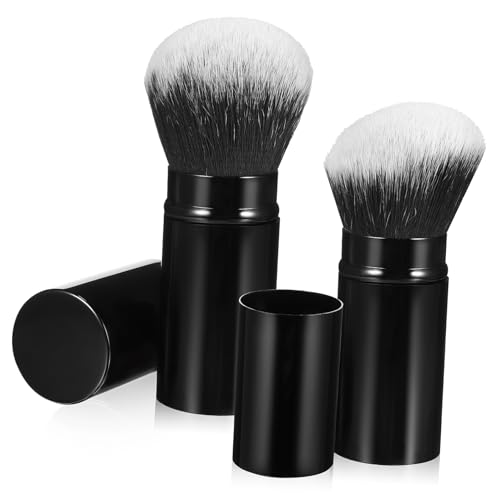 Beatifufu 2pcs Retractable Makeup Brushes Soft Powder and Blush Brushes with Protective Covers for Travel Compact Comfortable Handle for Foundation and Face Makeup