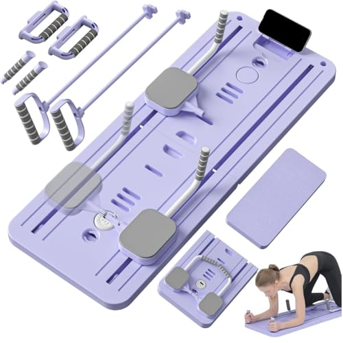 SRTSLOG Pilates Board,Upgraded Multifunctional Faltbarer Pilates Reformer,Mit LED-Zähler,Automatisches Rebound Bauchmuskeltrainer Mit Widerstandsband,Exercise Board for Home Exercises,Lila
