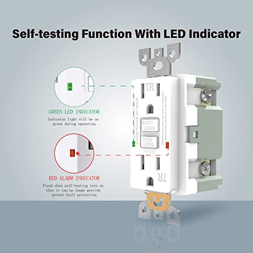 Omeenet 15 Amp Gfci Outlet, Tamper Resistant, Self Test Gfi Receptacle With 2 Led Indicator, 15Amp Ground Fault Circuit Interrupter Outlet For Kitchen,Bathroom,Indoor Use, Ul Listed, White (1 Pack) #TOP4