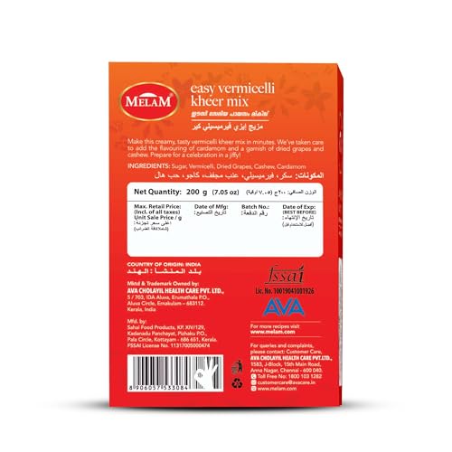 Image of Melam Easy Vermicelli Kheer Mix (200g) Pack of 9 | Instant Sweet & Creamy Semiya Payasam | Rich, Smooth & Delicious Indian Dessert in Minutes