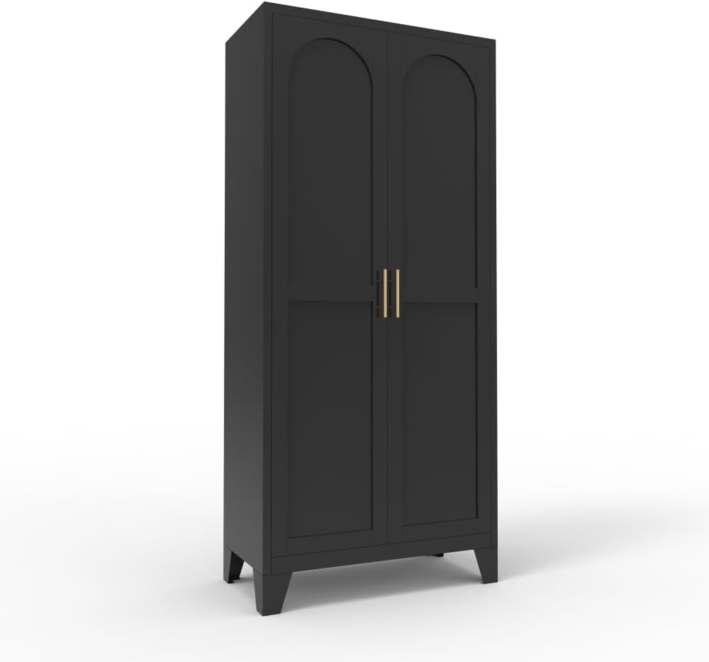Black Heavy-Duty Steel 61-Inch Storage Cabinet, 2-Door Industrial Cabinet with Adjustable Shelves for Garage Bedroom Closet