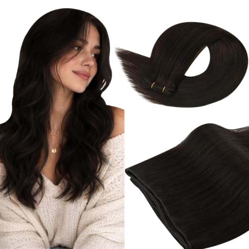 Image of Ugeat Sew in Hair Extensions Real Human Hair, Double Weft Human Hair Extensions Darkest Brown, Sew in Extensions 20 Inch 100g, Thickeness