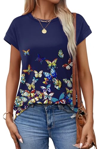 Image of Alaroo Womens Summer Tops Short Sleeve Shirts Crew Neck Tshirt Cute Trendy Tunic Blouses (S-3XL)