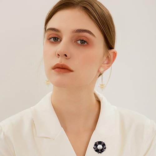 Image of GBAHFY Women's Camellia Flower Pearl Enamel Brooch Pins Fashion Elegant Pearl Brooches for Women Ladies Bridal Wedding Corsage Jewelry Gifts