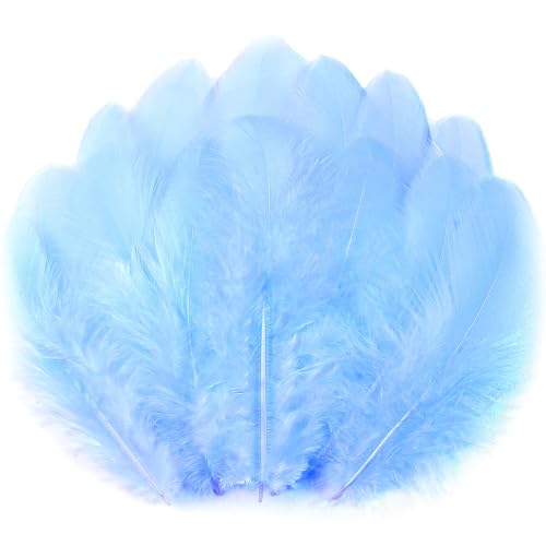 Soarer Light Blue Craft Feathers Bulk - 300pcs 3-5inch Natural Feathers for Wedding Home Party Dream Catcher Supplies and DIY Crafts(Light Blue)