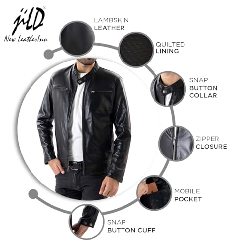 Image of Jild Classical Single Piece Lambskin Leather Jacket Men - Everyday Wear Snap Tab Collar Men's Motorcycle Leather Jacket