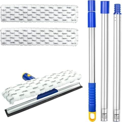 ITTAHO 53" Squeegee Window Cleaner, 2 in 1 Squeegee for Window Cleaning Tool Kit with Extension Pole, Window Cleaning Squeegee Kit for Shower Glass，Indoor,Outdoor High Window Cleaning-Two Pads Cover