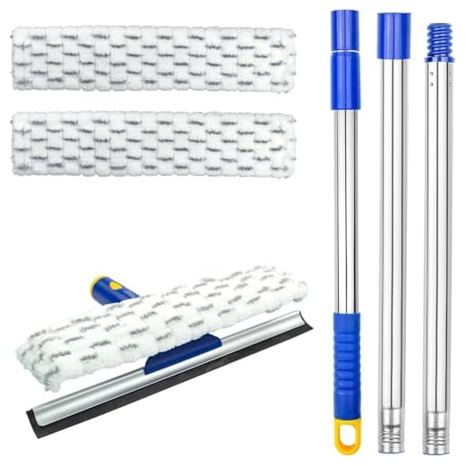 ITTAHO Double Sided Window Cleaner,Window Squeegee and Microfiber Scrubber with 53" Stainless Steel Pole,Long Handle Window Washing Equipment for Indoor Outside High Window Cleaning-Two Pads